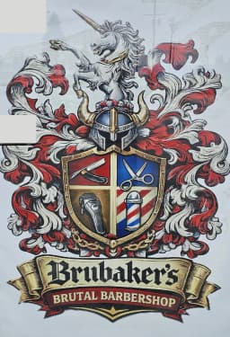 Brubaker's Brutal Barbershop heraldic crest